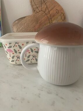 Cost Plus World Market Ceramic Mug with toper Mushroom Lid